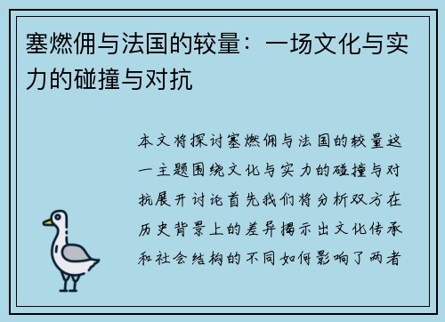塞燃佣与法国的较量：一场文化与实力的碰撞与对抗